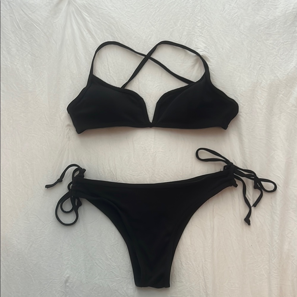 Zaful Black Triangle Bikini Set with Adjustable Tie-Sides